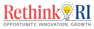 RethinkRI logo with text "opportunity, innovation, growth" and light bulb
