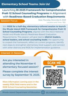 A Registration form for an elementary focused training on the updated RI School Counseling Framework