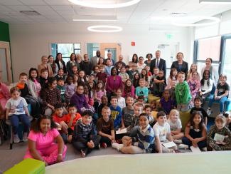 Garden City Elementary School students welcome HHS Secretary Dr. Delphin Rittmon on National Children's Mental Health Day on May 9, 2024. 